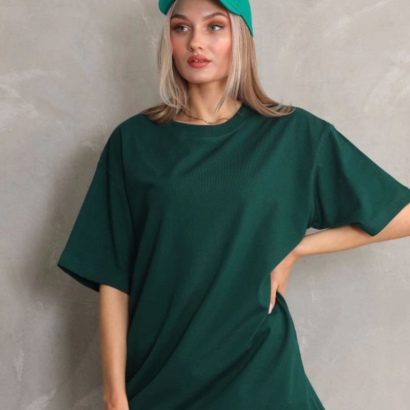 Kadın Düz  Kısa kol Penye T-shirt- Yeşil